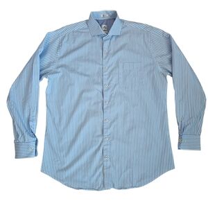 Peter‎ Millar Seaside Finish Dress Shirt Mens L Blue Striped Pocket Long Sleeve